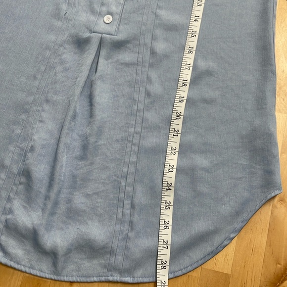 ROTITA ROLL SLEEVE Sz L BLUE WOMENS BUTTON FRONT SPLIT NECK BLOUSE PLEATED BACK - Picture 8 of 10